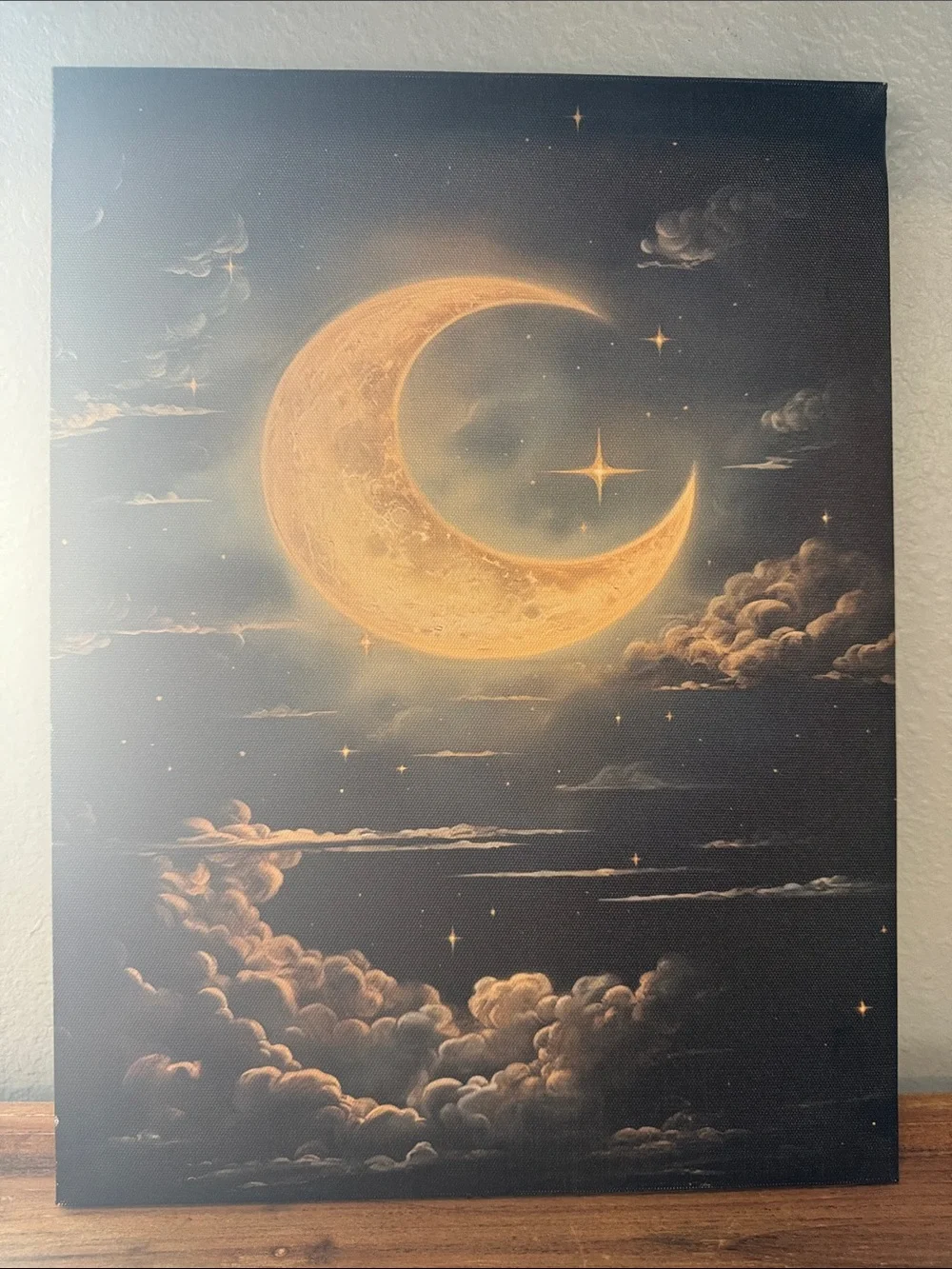 Golden Crescent Moon Canvas Wall Art - Home Wall Decor